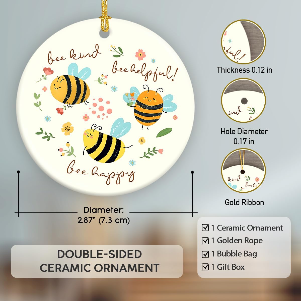 Bee Christmas Ornament 2025 - Cute Bee Gifts for Women Men Boys Girls, Bees Lover Gifts for Friends Neighbors, Ceramic Christmas Ornaments for Tree Decor - Holiday Keepsake & Xmas Gift Exchange Idea
